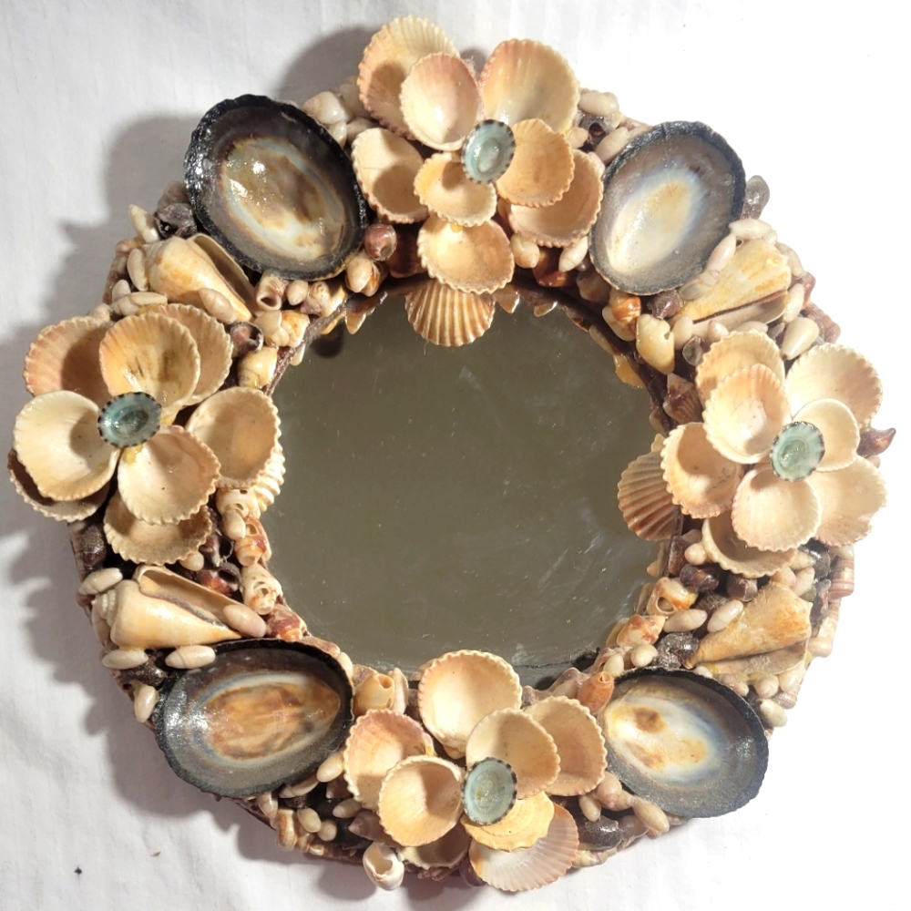 Small Wall Mirror with Handmade Seashell Frame